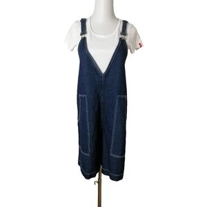 🐬 fits: XL, navy denim overalls shorts